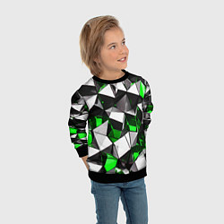 Свитшот детский Зелёно-белые рельефные треугольники на чёрном фоне, цвет: 3D-черный — фото 2