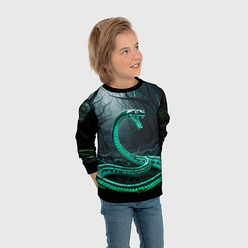 Детский свитшот Змея в неоновом лесу / 3D-Черный – фото 3