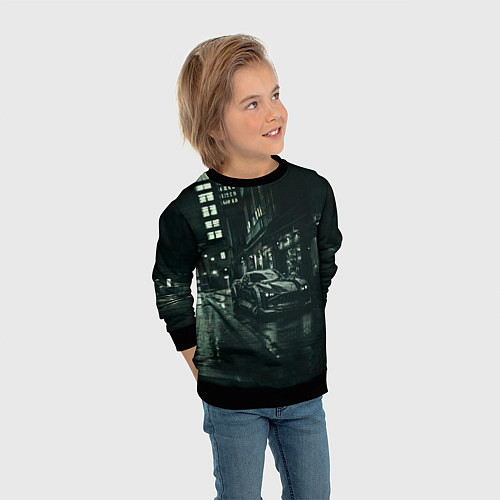 Детский свитшот Спорткар на тёмной улице / 3D-Черный – фото 3