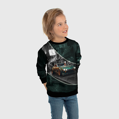 Детский свитшот Зелёный спорткар / 3D-Черный – фото 3
