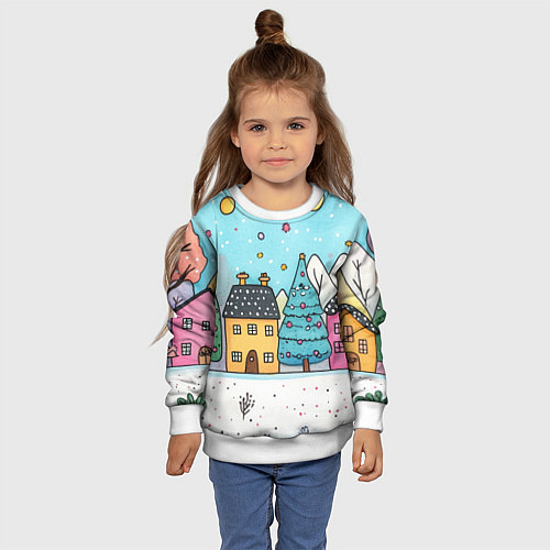 Детский свитшот Новогодние рисованные домики / 3D-Белый – фото 4