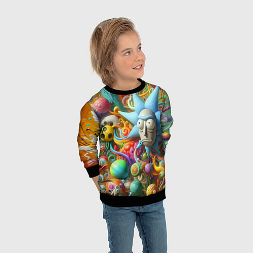 Детский свитшот Рик Санчес - абстракция / 3D-Черный – фото 3