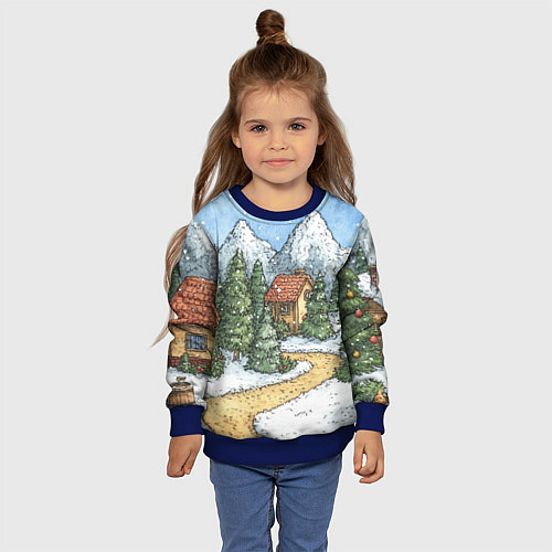 Детский свитшот Новогодний пейзаж / 3D-Синий – фото 4