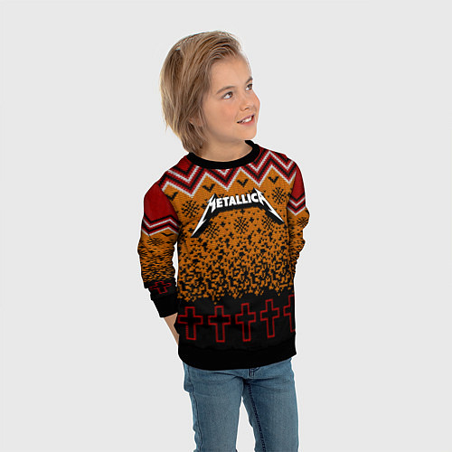 Детский свитшот Metallica christmas ugly sweater / 3D-Черный – фото 3