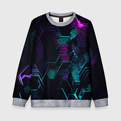 Свитшот детский Розово-голубые точки и линии на чёрном фоне, цвет: 3D-меланж
