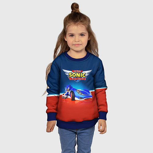 Детский свитшот Hedgehog - Sonic racing team / 3D-Синий – фото 4