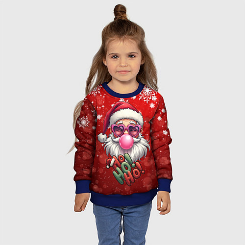 Детский свитшот Санта в розовых очках и жвачкой / 3D-Синий – фото 4