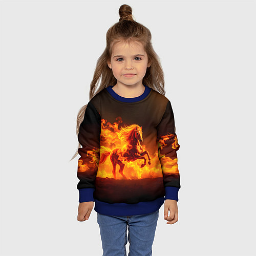 Детский свитшот Огненная лошадь / 3D-Синий – фото 4