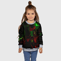 Свитшот детский Красно-зелёные точки и линии на чёрном фоне, цвет: 3D-меланж — фото 2