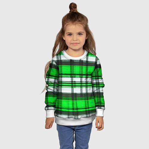 Детский свитшот Зелёно-белая ткань в клетку / 3D-Белый – фото 4