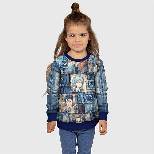 Детский свитшот Аниме деним-пэчворк / 3D-Синий – фото 4
