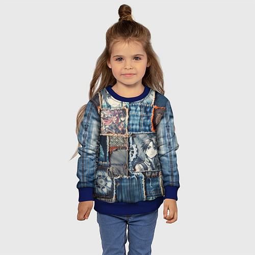Детский свитшот Аниме пэчворк деним / 3D-Синий – фото 4