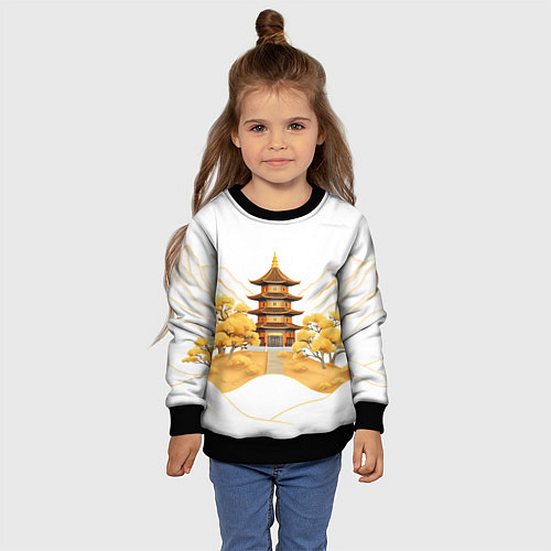Детский свитшот Аппликация с японским пейзажем / 3D-Черный – фото 4