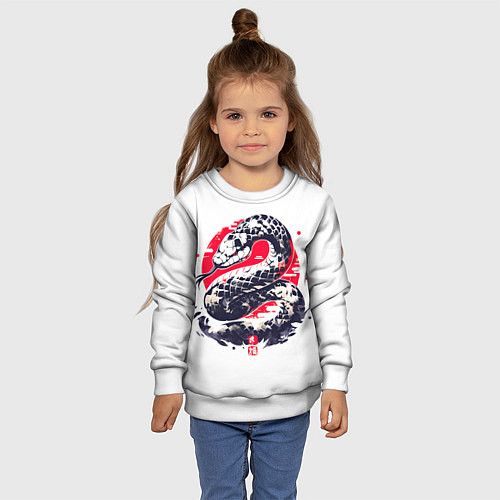Детский свитшот Змея и иероглифы / 3D-Белый – фото 4