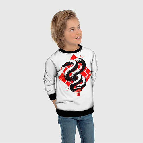 Детский свитшот Минималистический китайский стиль иллюстрации змеи / 3D-Черный – фото 3