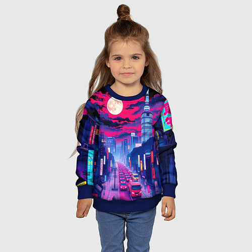 Детский свитшот Яркий японский мегаполис / 3D-Синий – фото 4