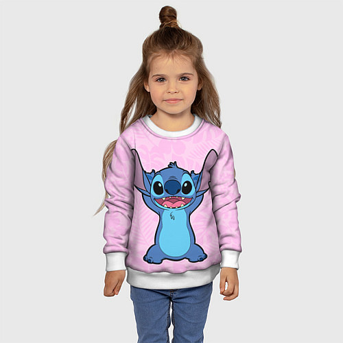 Детский свитшот Stitch on a pink background / 3D-Белый – фото 4