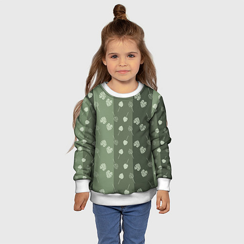 Детский свитшот Монстеры на серо-зеленом / 3D-Белый – фото 4