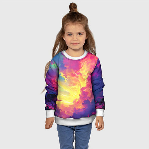 Детский свитшот Розовые облака на синем небе / 3D-Белый – фото 4