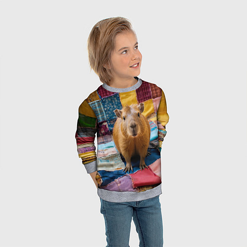 Детский свитшот Капибара и пэчворк / 3D-Меланж – фото 3