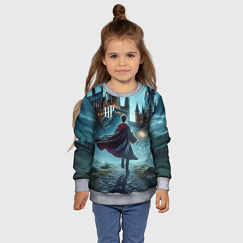 Детский свитшот Гарри Поттер с волшебной палочкой - Хогвартс / 3D-Меланж – фото 4