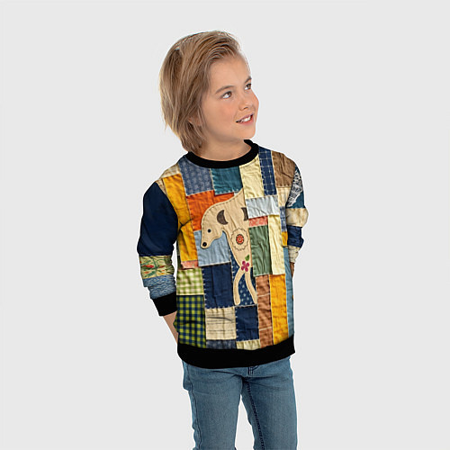 Детский свитшот Пэчворк с собакой / 3D-Черный – фото 3