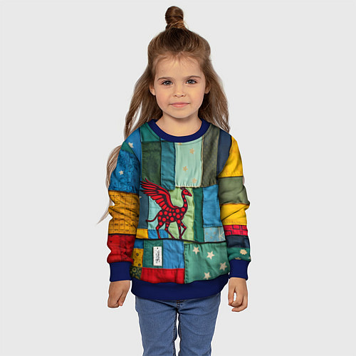 Детский свитшот Пэчворк с драконом / 3D-Синий – фото 4