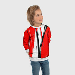 Свитшот детский Чёрно-белые вертикальные полосы на красном фоне, цвет: 3D-белый — фото 2