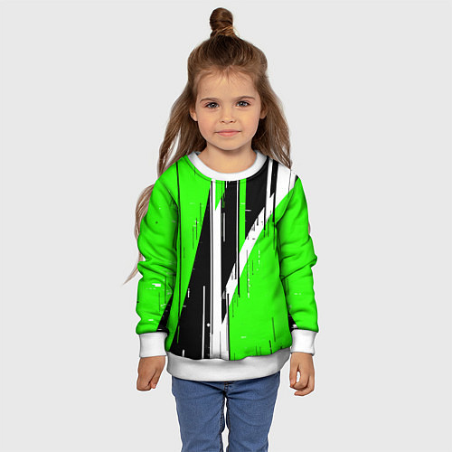 Детский свитшот Чёрно-белые вертикальные полосы на зелёном фоне / 3D-Белый – фото 4