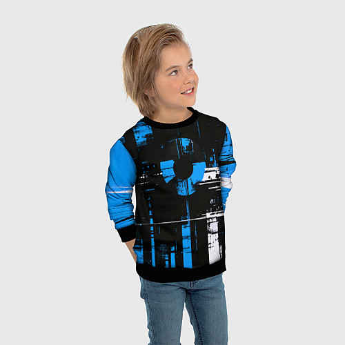 Детский свитшот Сине-белый гранж на чёрном фоне / 3D-Черный – фото 3