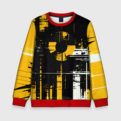 Свитшот детский Жёлто-белый гранж на чёрном фоне, цвет: 3D-красный