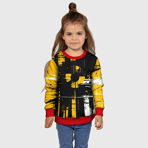 Детский свитшот Жёлто-белый гранж на чёрном фоне / 3D-Красный – фото 4