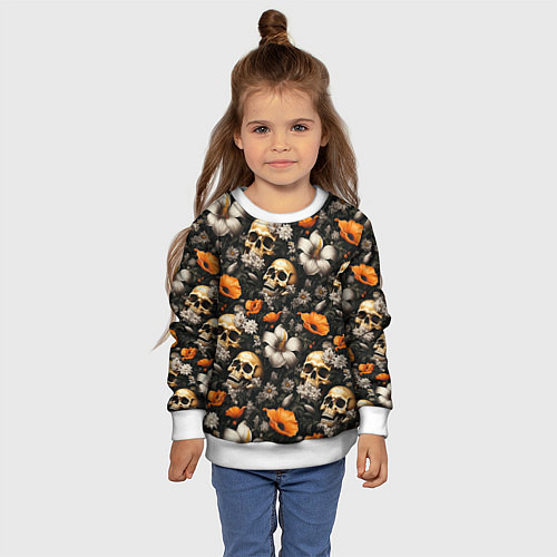 Детский свитшот Маки и черепа / 3D-Белый – фото 4