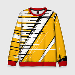 Свитшот детский Чёрно-белые глитч полосы на жёлтом фоне, цвет: 3D-красный