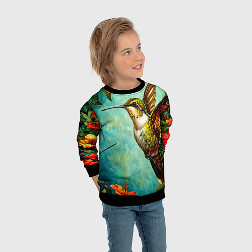 Детский свитшот Колибри в природе / 3D-Черный – фото 3