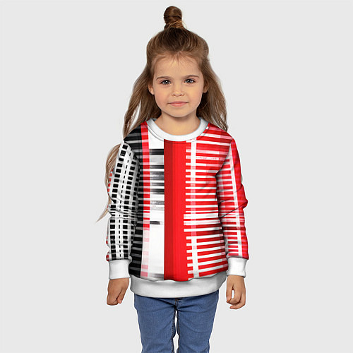 Детский свитшот Белые полосы на чёрно-красном фоне / 3D-Белый – фото 4