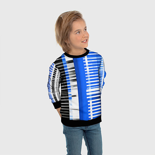 Детский свитшот White stripes on a black and blue background / 3D-Черный – фото 3