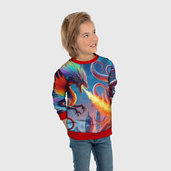 Свитшот детский Огнедышащий дракон против осьминога - нейроарт фан, цвет: 3D-красный — фото 2