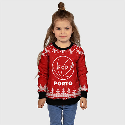 Детский свитшот Новогодний Porto с оленями / 3D-Черный – фото 4