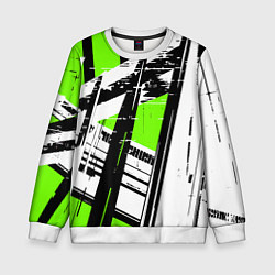 Свитшот детский Чёрно-белые абстрактные линии на зелёном фоне, цвет: 3D-белый