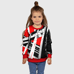 Свитшот детский Чёрно-белые абстрактные линии на красном фоне, цвет: 3D-красный — фото 2