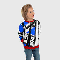 Свитшот детский Чёрно-белые абстрактные линии на синем фоне, цвет: 3D-красный — фото 2