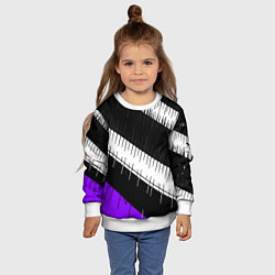 Свитшот детский Диагональные чёрно-белые полосы на фиолетовом фоне, цвет: 3D-белый — фото 2