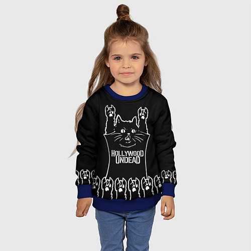 Детский свитшот Hollywood Undead: cat rock / 3D-Синий – фото 4