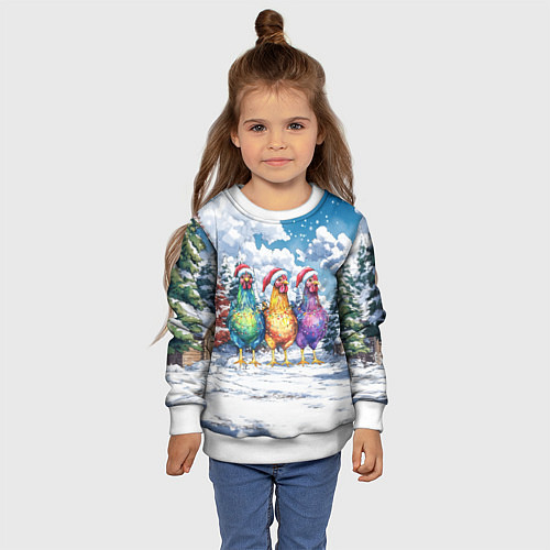 Детский свитшот Новогодние петухи / 3D-Белый – фото 4