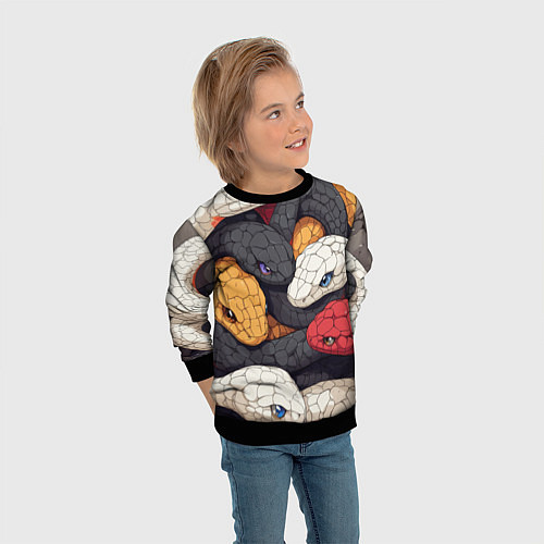 Детский свитшот Разноцветные змеи / 3D-Черный – фото 3