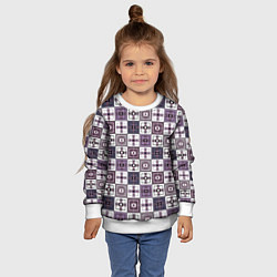 Свитшот детский Серый сиреневый геометрический узор пэчворк, цвет: 3D-белый — фото 2