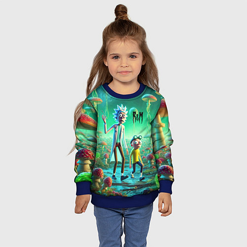 Детский свитшот Рик и Морти изучают планету мухоморов - нейроарт ф / 3D-Синий – фото 4