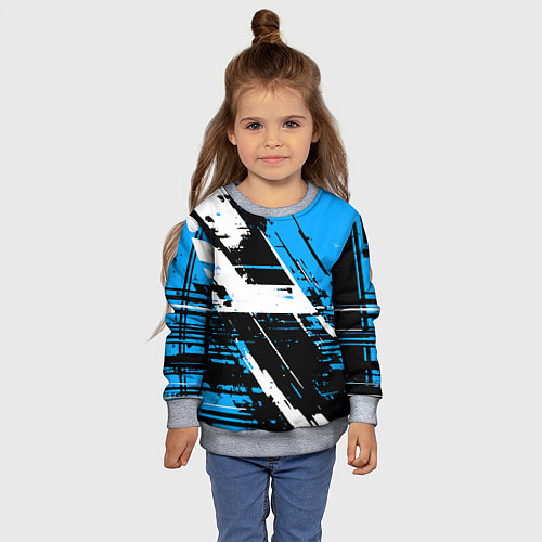 Детский свитшот Diagonal black and white stripes on a blue backgro / 3D-Меланж – фото 4