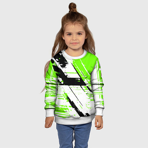 Детский свитшот Diagonal black and green stripes on a white backgr / 3D-Белый – фото 4